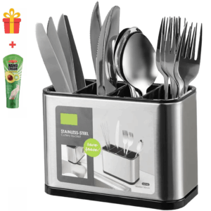 Organizador de cubiertos de acero inoxidable con 4 compartimentos, separador de escritorio, tenedores, palillos, organizador de cubiertos para encimera, soporte para tenedores, cuchillos y cucharas