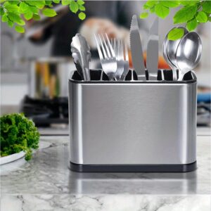 Caja de almacenamiento de cocina duradera de acero inoxidable - Organizador de tenedores, cucharas y palillos chinos, organizador de cocina multifuncional con diseño de fijación por tensión - Organizador de encimera para cocina doméstica y comercial - Diseño de fácil limpieza, superficie pulida lisa, material resistente al óxido, ideal para decoración del hogar y del comedor