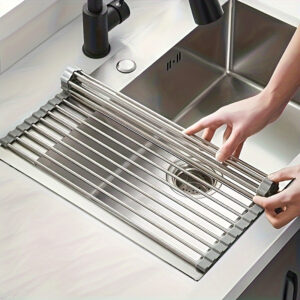 Escurridor de Platos de Acero Inoxidable, Plegable y Desmontable, Diseño Sobre el Fregadero, Organizador de Encimera de Cocina que Ahorra Espacio para Platos, Tazas, Tazones y Utensilios, Escurridor de Platos para Encimera de Cocina, Soporte para Utensilios, Utensilios de Cocina Modernos, Artículo de Cocina Duradero.