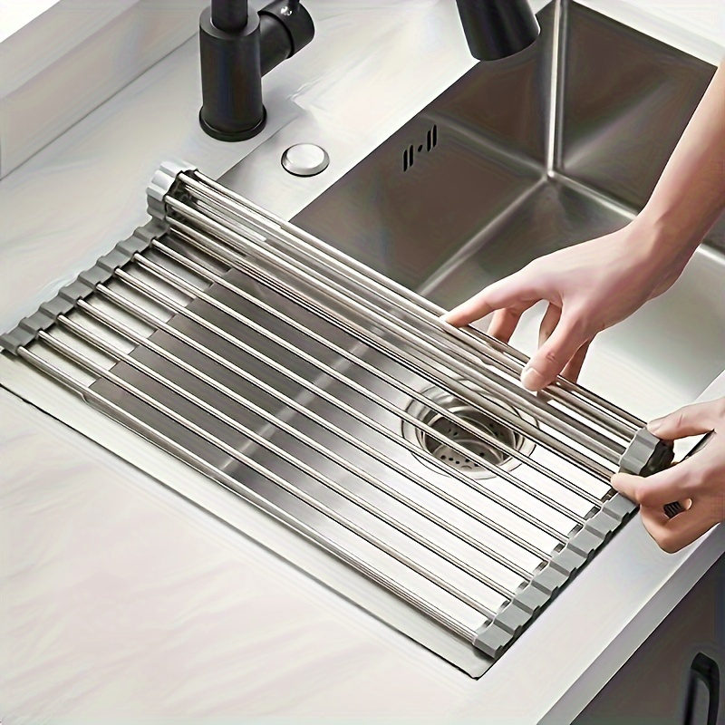 Escurridor de Platos de Acero Inoxidable, Plegable y Desmontable, Diseño Sobre el Fregadero, Organizador de Encimera de Cocina que Ahorra Espacio para Platos, Tazas, Tazones y Utensilios, Escurridor de Platos para Encimera de Cocina, Soporte para Utensilios, Utensilios de Cocina Modernos, Artículo de Cocina Duradero.