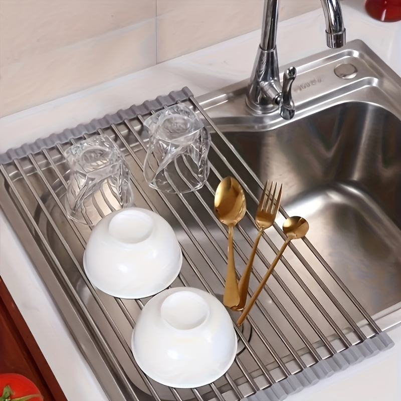 Escurridor de Platos de Acero Inoxidable, Plegable y Desmontable, Diseño Sobre el Fregadero, Organizador de Encimera de Cocina que Ahorra Espacio para Platos, Tazas, Tazones y Utensilios, Escurridor de Platos para Encimera de Cocina, Soporte para Utensilios, Utensilios de Cocina Modernos, Artículo de Cocina Duradero. - Image 4