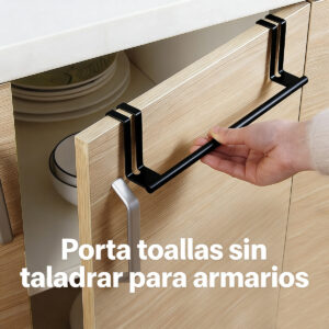 Soporte de metal para toallas de cocina, toallero para puerta de gabinete, toallero específico para gabinetes, se colga sin necesidad de perforar agujeros en la puerta: perfecto para guardar toallas en el baño y la cocina, duradero y ahorra espacio.