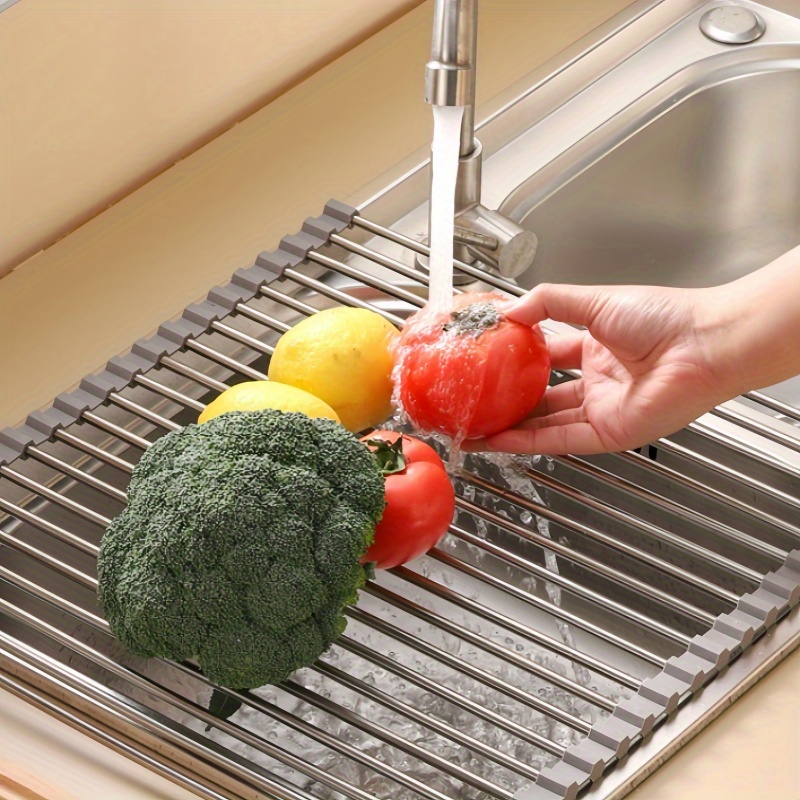 Escurridor de Platos de Acero Inoxidable, Plegable y Desmontable, Diseño Sobre el Fregadero, Organizador de Encimera de Cocina que Ahorra Espacio para Platos, Tazas, Tazones y Utensilios, Escurridor de Platos para Encimera de Cocina, Soporte para Utensilios, Utensilios de Cocina Modernos, Artículo de Cocina Duradero. - Image 3