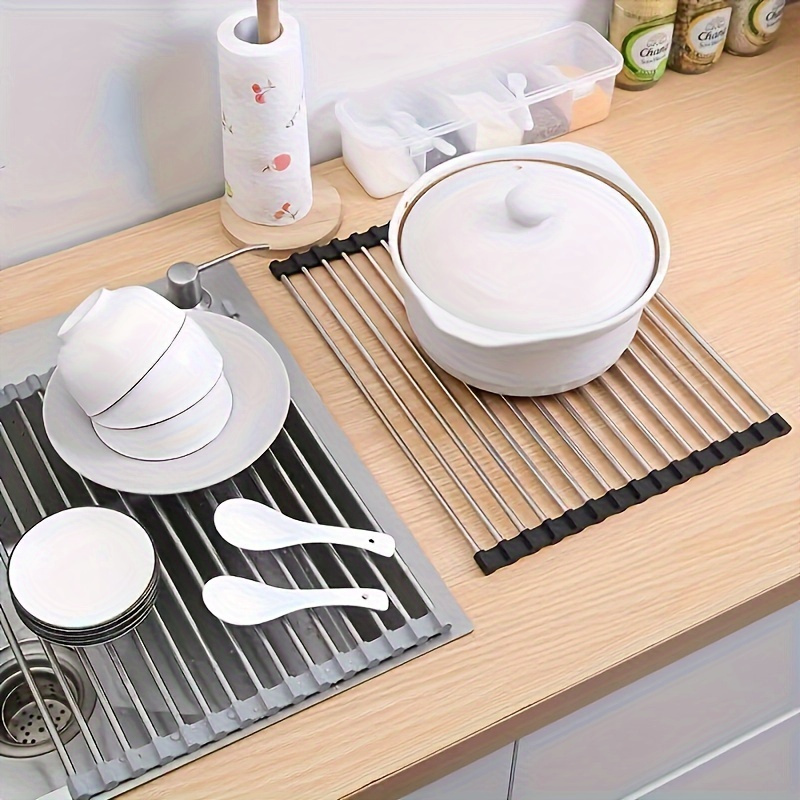 Escurridor de Platos de Acero Inoxidable, Plegable y Desmontable, Diseño Sobre el Fregadero, Organizador de Encimera de Cocina que Ahorra Espacio para Platos, Tazas, Tazones y Utensilios, Escurridor de Platos para Encimera de Cocina, Soporte para Utensilios, Utensilios de Cocina Modernos, Artículo de Cocina Duradero. - Image 8