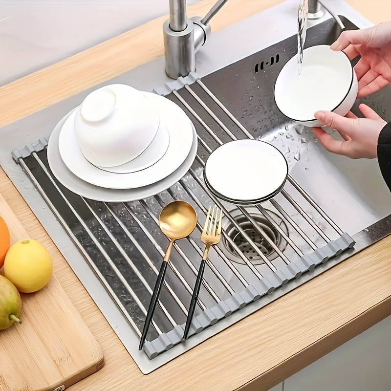 Escurridor de Platos de Acero Inoxidable, Plegable y Desmontable, Diseño Sobre el Fregadero, Organizador de Encimera de Cocina que Ahorra Espacio para Platos, Tazas, Tazones y Utensilios, Escurridor de Platos para Encimera de Cocina, Soporte para Utensilios, Utensilios de Cocina Modernos, Artículo de Cocina Duradero. - Image 2