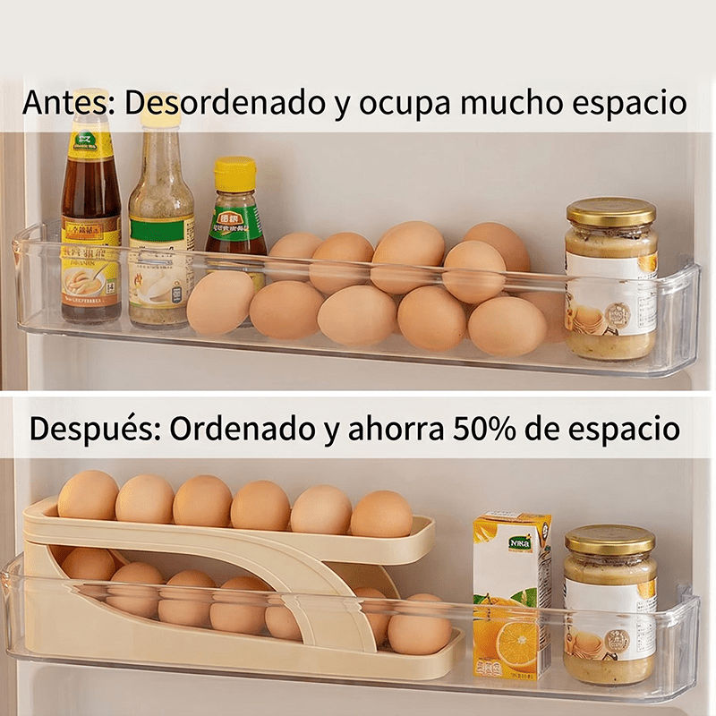 Un soporte deslizante automático para huevos, caja de almacenamiento de huevos para cocina y mesa que evita que se caigan: hecho de plástico duradero, superficie lisa y brillante, ahorra espacio en el frigorífico, artículo decorativo para cocina moderna - Image 2