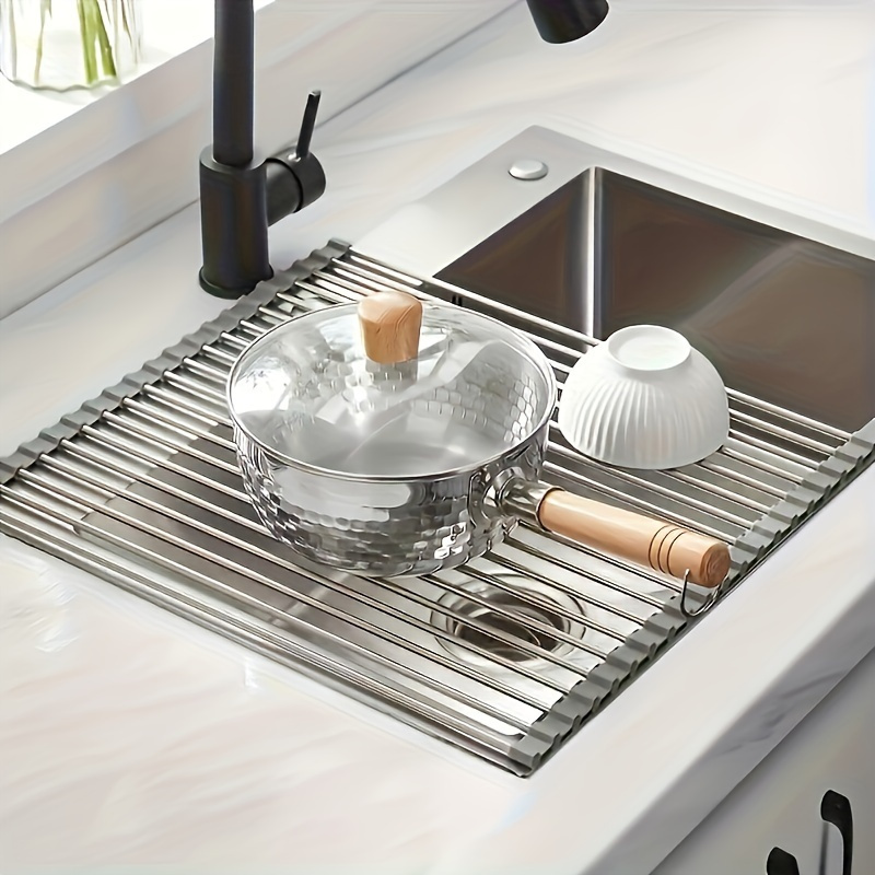 Escurridor de Platos de Acero Inoxidable, Plegable y Desmontable, Diseño Sobre el Fregadero, Organizador de Encimera de Cocina que Ahorra Espacio para Platos, Tazas, Tazones y Utensilios, Escurridor de Platos para Encimera de Cocina, Soporte para Utensilios, Utensilios de Cocina Modernos, Artículo de Cocina Duradero. - Image 5