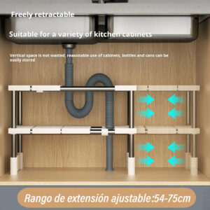 1 Organizador de fregadero oculto ajustable y expansible, estantería de capas para armarios, adecuado para encimeras, fregaderos, utensilios de cocina y baño, organizador y almacenamiento, suministros de cocina, decoración del hogar.